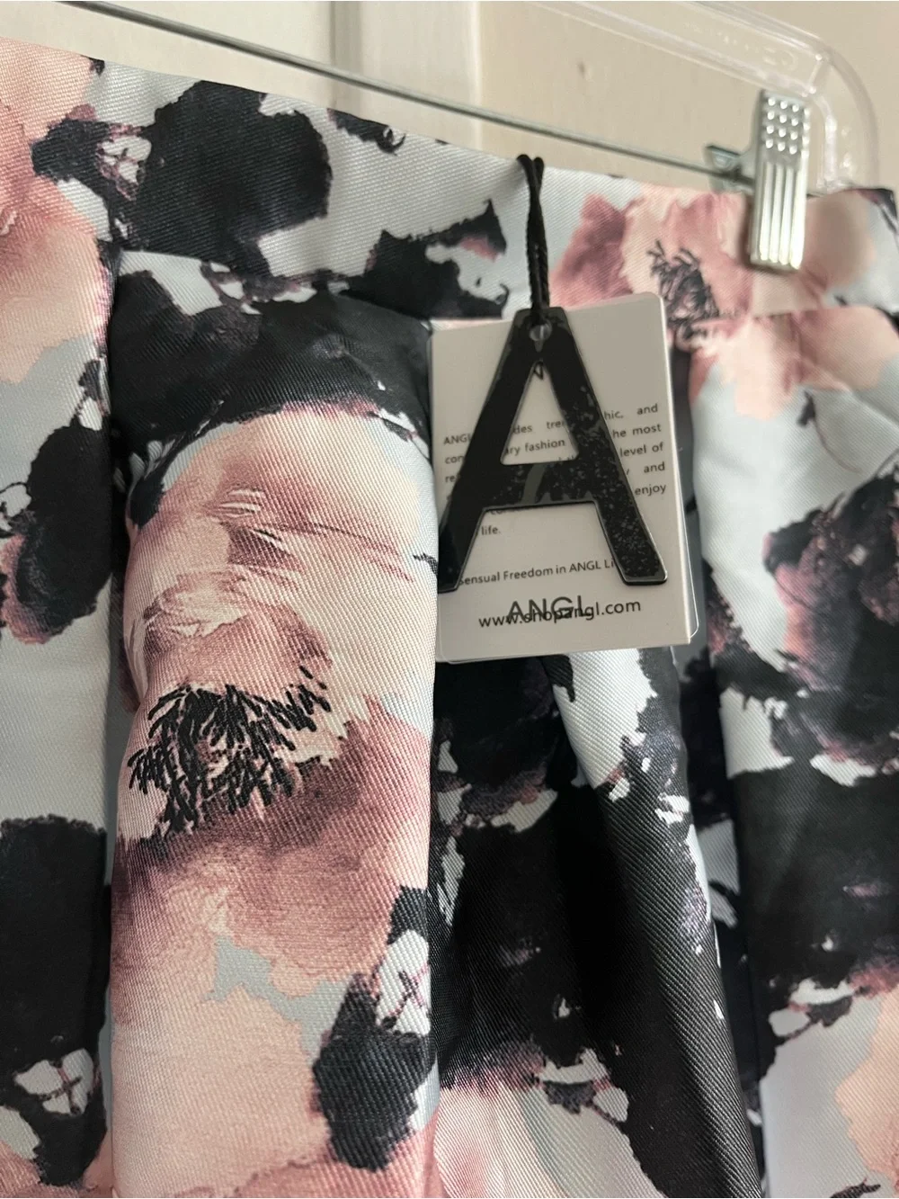 ANGL Floral Midi Skirt in Light Blue, Pink and Black